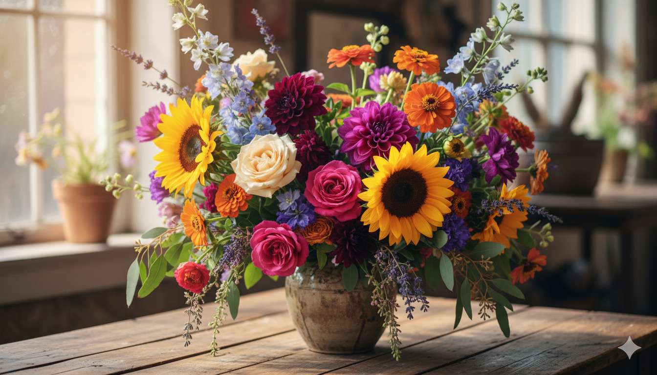 Colorful mixed seasonal flowers